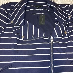 Lane Bryant Navy and White Striped Moto Jacket